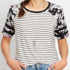 Floral Striped Short Sleeve Baseball Tee
